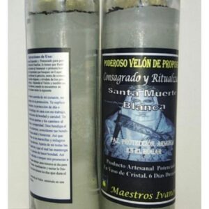 Velón de cristal de la Santa Muerte Blanca